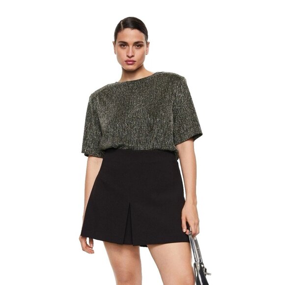 MANGO Black Lurex Knitted Short Sleeve T-shirt Sz L NWT - Picture 1 of 10
